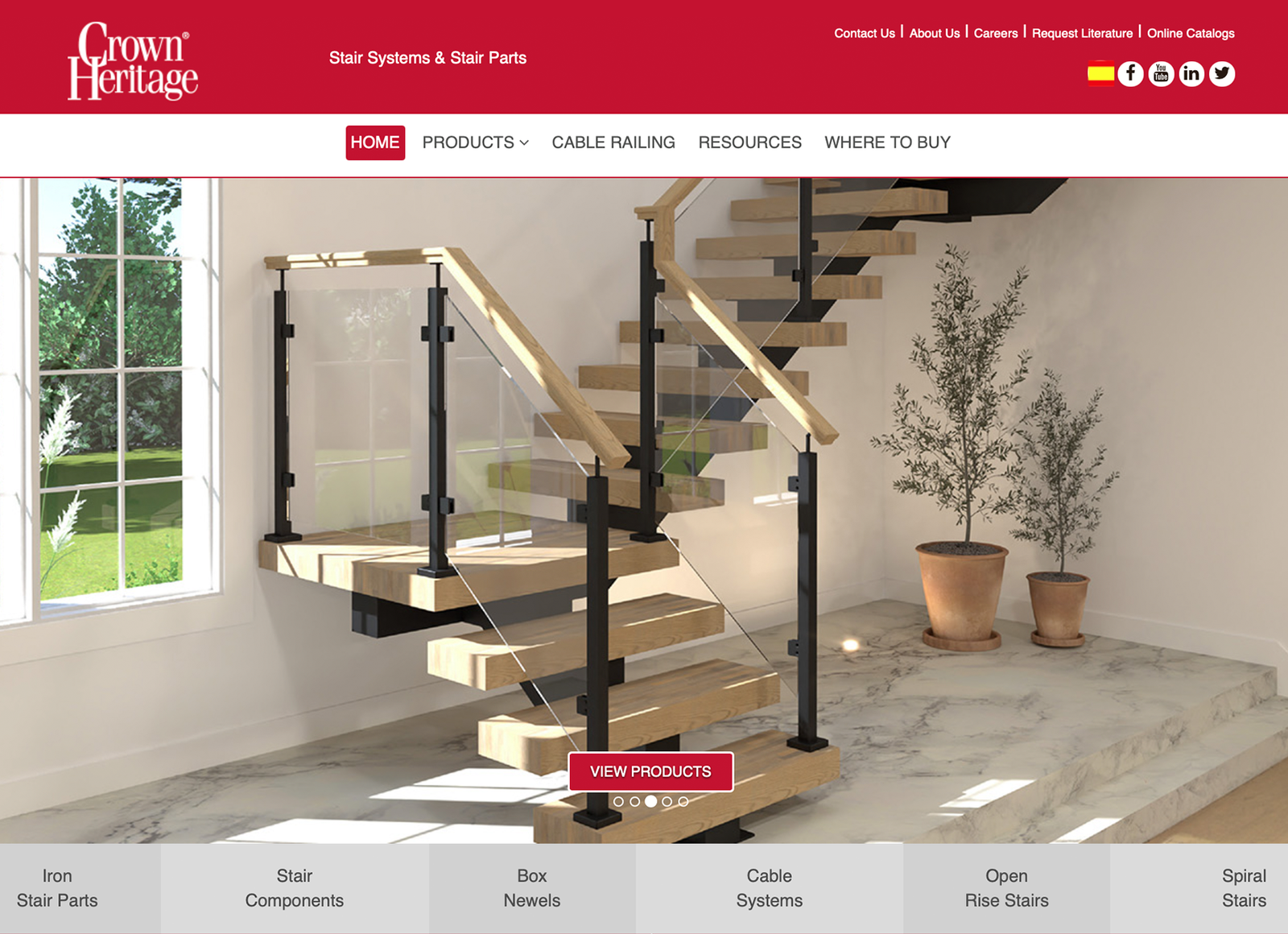 Pages from the Crown Heritage Stairs website redesign showing product and cable railing presentation